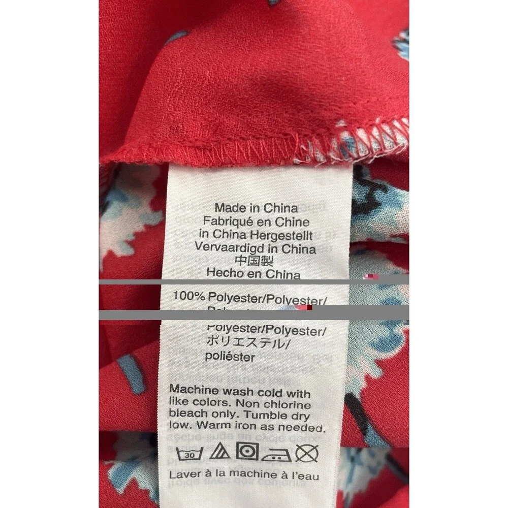 J.Crew Women’s Small Red Floral Blouse Blue Dandelion Print Puff Sleeve Top